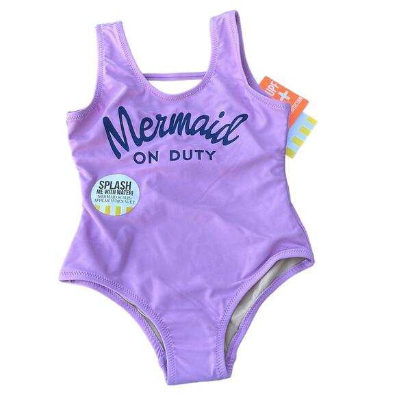 Purple “Mermaid On Duty” one-piece color changing swimsuit size 2T NEW - Picture 1 of 6